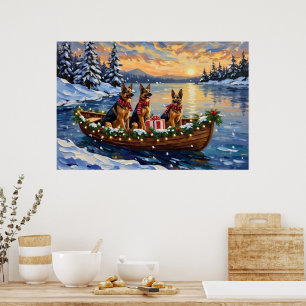 Duitse Herdershond Kerstboot Vakantie Poster