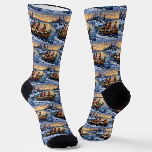 Duitse Herdershond Kerstboot Vakantie Sokken (Gebogen)