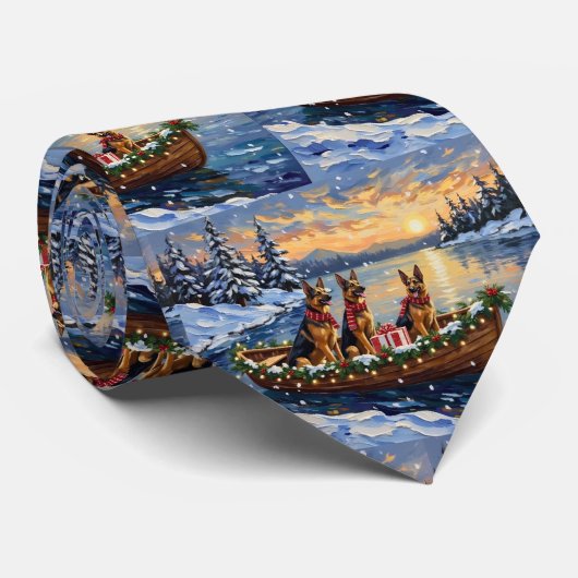 Duitse Herdershond Kerstboot Vakantie Stropdas (Opgerold)