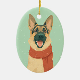 Duitse Herdershond Kerstcadeau Keramisch Ornament