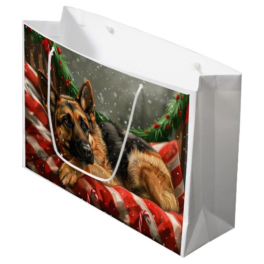 Duitse Herdershond Kerstfeest Groot Cadeauzakje (Voorkant Gekanteld)