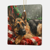 Duitse Herdershond Kerstfeest Keramisch Ornament (Links)