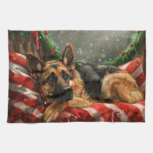 Duitse Herdershond Kerstfeest Theedoek (Horizontaal)