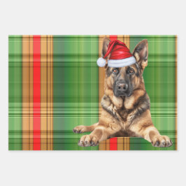 Duitse Herdershond Kersthond Rood Holiday Plaid Inpakpapier Vel