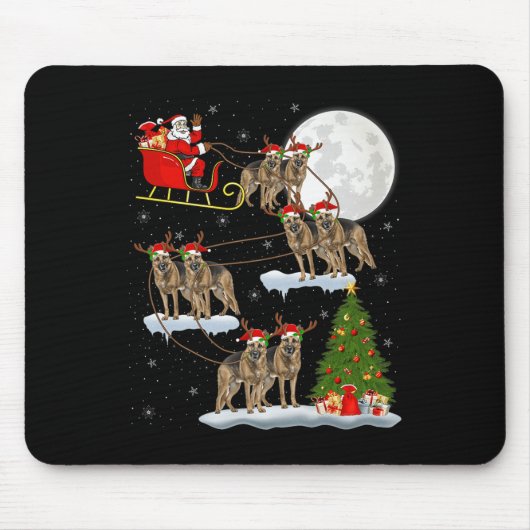 Duitse Herdershond Kerstman slee flying grappige C Muismat (Voorkant)
