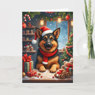 Duitse Herdershond Kerstman Werkplaats Kerstvakant Kaart