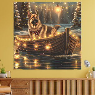 Duitse Herdershond Kerstmis Feestelijke Reis Canvas Afdruk