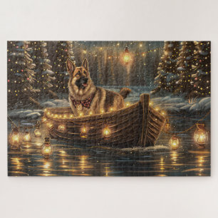 Duitse Herdershond Kerstmis Feestelijke Reis Legpuzzel
