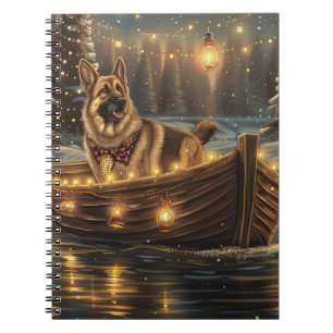 Duitse Herdershond Kerstmis Feestelijke Reis Notitieboek