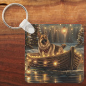 Duitse Herdershond Kerstmis Feestelijke Reis Sleutelhanger (Voorkant)