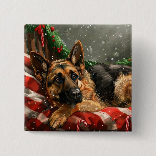 Duitse Herdershond Kerstmis Festief Vierkante Button 5,1 Cm (Voorkant)
