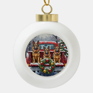 Duitse Herdershond Kerstmis Rode Truck Vakantie Keramische Bal Ornament