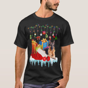 Duitse Herdershond Kerstverlichting Kerstman Hoed T-shirt