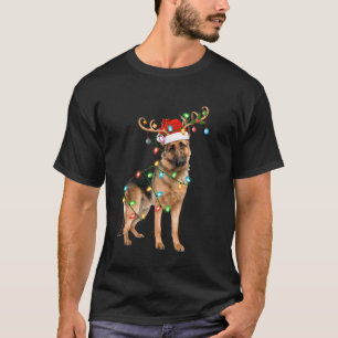 Duitse Herdershond Kerstverlichting Rendier Kerstm T-shirt