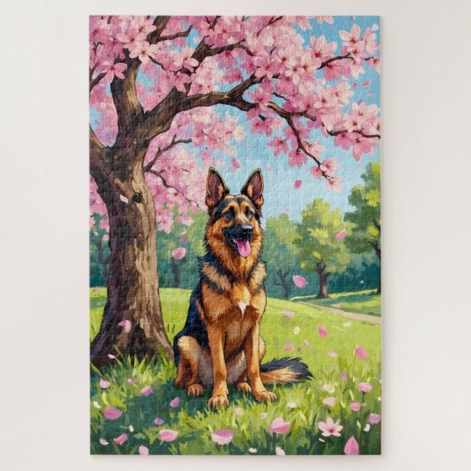 Duitse Herdershond Lente Bloesem Hond Legpuzzel (Verticaal)