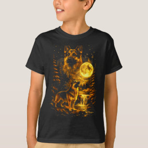 Duitse Herdershond Maannacht Kunst Hond Huilt Naar T-shirt