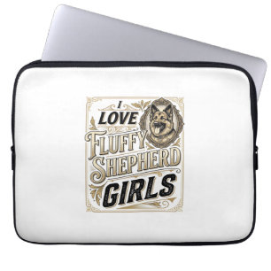 Duitse Herdershond Meisje T-shirt Vintage Gravure Laptop Sleeve