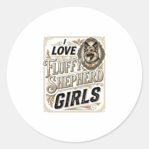 Duitse Herdershond Meisje T-shirt Vintage Gravure Ronde Sticker