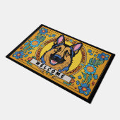 Duitse herdershond met bloemen welkom deurmat (Schuin)