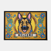 Duitse herdershond met bloemen welkom deurmat (Voorkant)