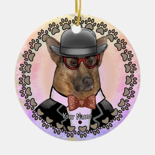 Duitse Herdershond met Bril Keramisch Ornament (Voorkant)