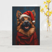 Duitse Herdershond met een Kerstman Hoed Kaart (Gele Bloem)