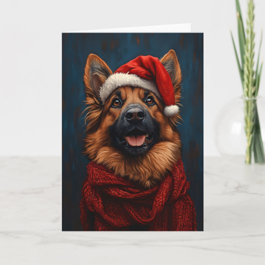 Duitse Herdershond met een Kerstmannenhoed Kaart (Voorkant)