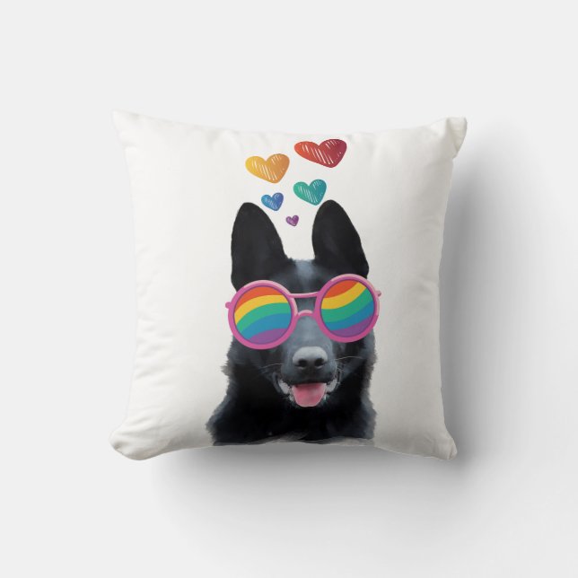 Duitse Herdershond met Hartjes Valentijnsdag Kussen (Voorkant)