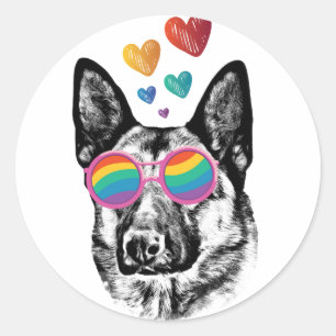 Duitse Herdershond met Hartjes Valentijnsdag  Ronde Sticker