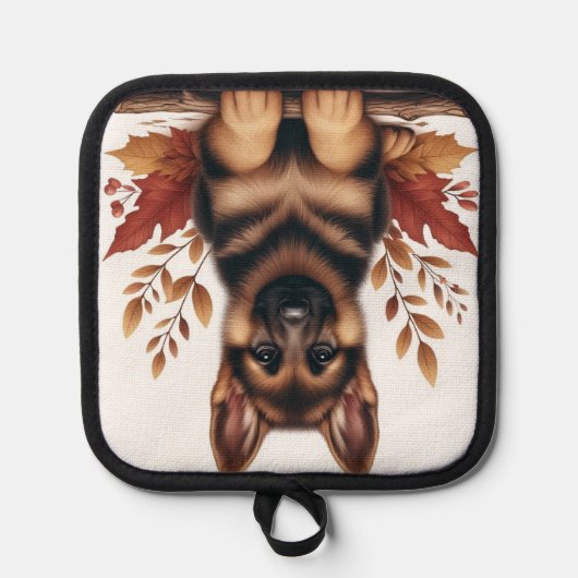 Duitse herdershond met herfstbladeren pannenlap (Voorkant)