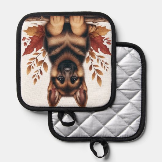 Duitse herdershond met herfstbladeren pannenlap (Voorkant / Achterkant)