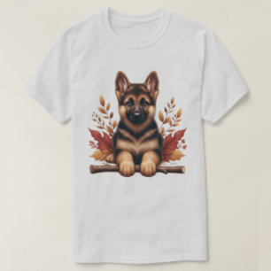 Duitse herdershond met herfstbladeren t-shirt