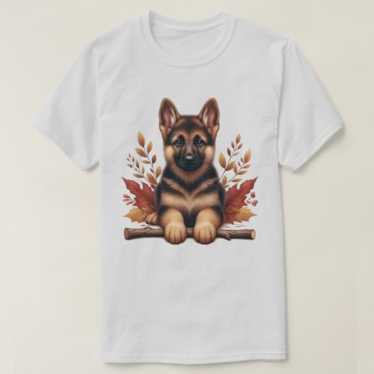 Duitse herdershond met herfstbladeren t-shirt (Design voorkant)