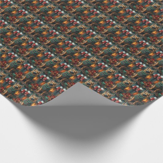 Duitse herdershond met kerstcadeaus open haard cadeaupapier (Hoek)