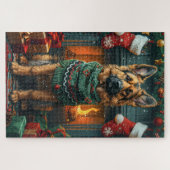 Duitse herdershond met kerstcadeaus open haard legpuzzel (Horizontaal)