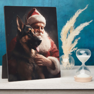 Duitse Herdershond met Kerstman Feestelijke Kerst Fotoplaat