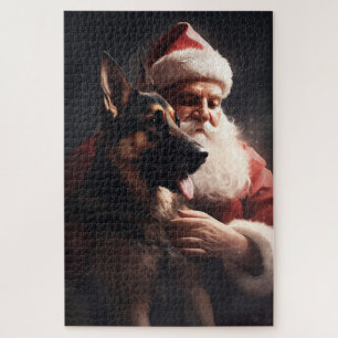 Duitse Herdershond met Kerstman Festieve Kerst Legpuzzel