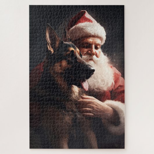 Duitse Herdershond met Kerstman Festieve Kerst Legpuzzel (Verticaal)