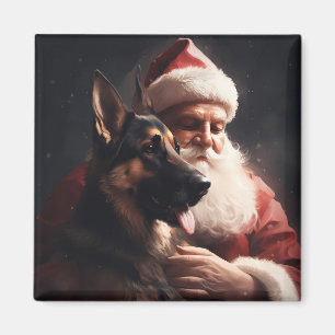 Duitse Herdershond met kerstman Festieve Kerst Magneet