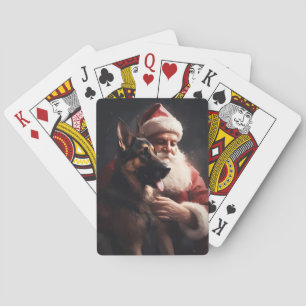 Duitse Herdershond met Kerstman Festieve Kerst Pokerkaarten