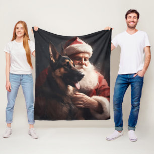 Duitse Herdershond met Kerstman Festive Kerstmis Fleece Deken