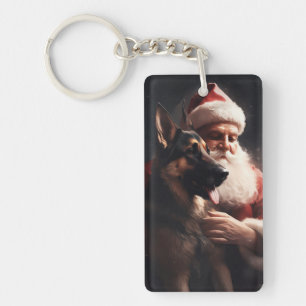 Duitse Herdershond met Kerstman Festive Kerstmis Sleutelhanger