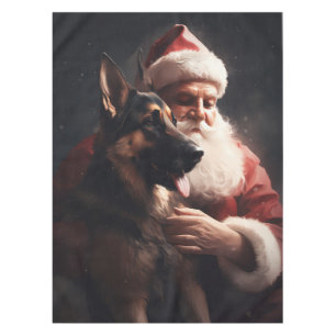 Duitse Herdershond met Kerstman Festive Kerstmis Tafelkleed