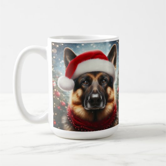 Duitse Herdershond met Kerstmannenhoed en Sjaal Koffiemok (Links)