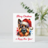 Duitse herdershond met kerstmis in Santa Hat Briefkaart (Staand voorkant)