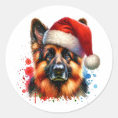 Duitse herdershond met kerstmis in Santa Hat Ronde Sticker (Voorkant)