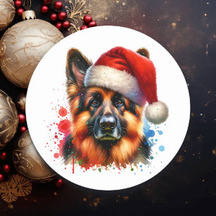 Duitse herdershond met kerstmis in Santa Hat Ronde Sticker