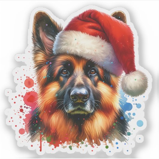 Duitse herdershond met kerstmis in Santa Hat Sticker (Voorkant)