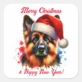 Duitse herdershond met kerstmis in Santa Hat Vierkante Sticker (Voorkant)