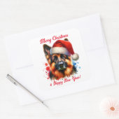 Duitse herdershond met kerstmis in Santa Hat Vierkante Sticker (Envelop)